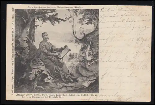 Künstler-AK Andr. Müller: Jesuit Balde dichtet Ode an Max I., gelaufen