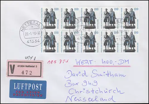 HBl. 40II aus MH 36 SWK Goethe/Schiller, portogerechter Wert-FDC 22.1.1998