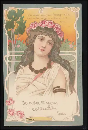 Artiste AK Art Nouveau - femme avec chaîne, bijoux de cheveux et de bras, SUNDERLAND 1902