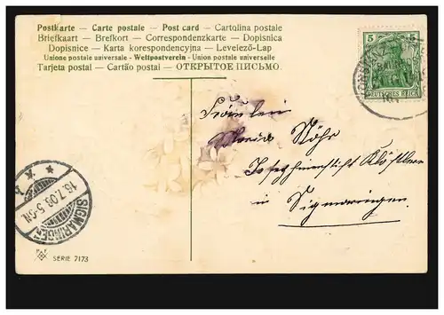 Poste ferroviaire Konstanz-OFFENBURG 16.7.1908 sur carte de dessin fer à cheval avec violette