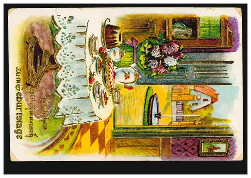 Bahnpost Geburtstagstisch mit Kuchen, SSt. LUFTKURORT BRUCHHAUSEN 1.8.1932 