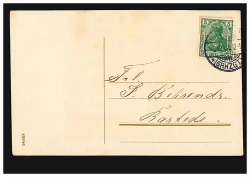 Carte d'anniversaire: Garçon avec Trompette Fille avec des fleurs, OLDENBURG 2.12.12.