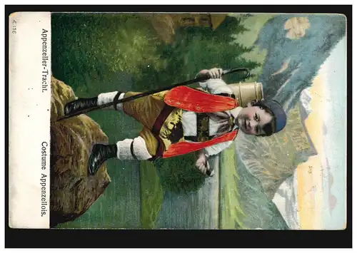 Prägekarte Knabe in Appenzeller-Tracht, LUZERN 6.8.1906