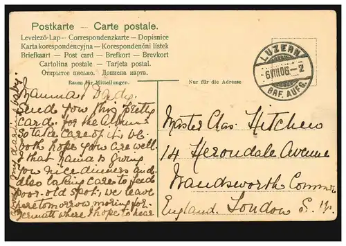 Prägekarte Knabe in Appenzeller-Tracht, LUZERN 6.8.1906