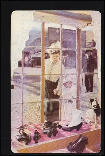 Künstler-AK Virgina City / Montana - Das Fenster im Schuhgeschäft, ungebraucht