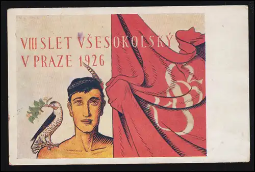 Künstler-AK Plakat zur VIII. All-Sokol-Rallye in Prag 1926, gelaufen 1926
