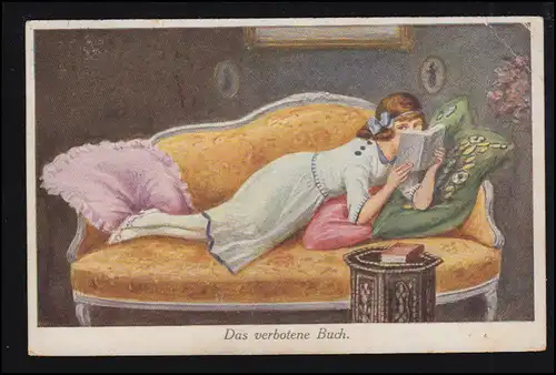 Künstler-AK Das verbotene Buch - Die Lesende, Verlag W.S.S.B., HAMELN 1.7.1920