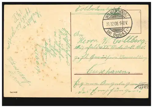 Carte de l'année Nouvel An Calendrier 1er janvier Fers à cheval, WILMERSDORF chez BERLIN 1908