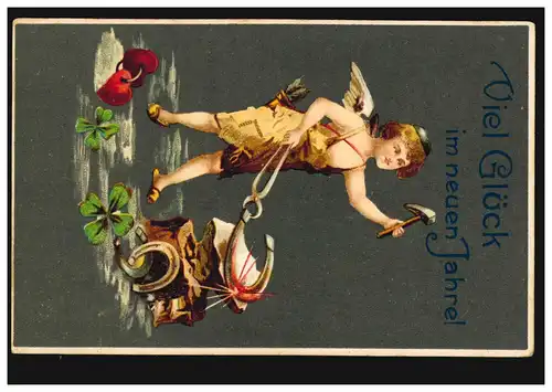 Prägekarte Neujahr Engel schmiedet Hufeisen, LANGENHAGEN (BZ. HANNOVER) 31.12.10