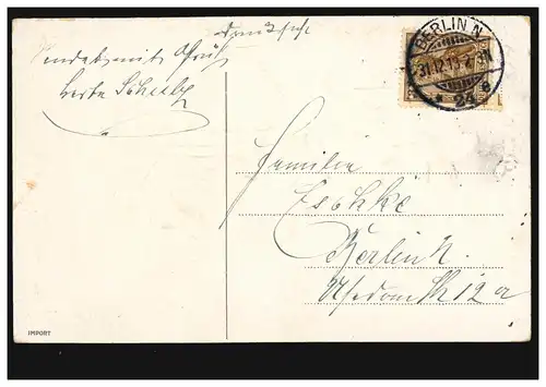 Carte de l'année Nouvel An Les enfants jouent sur la glace, BERLIN N 24 e 31.12.1913