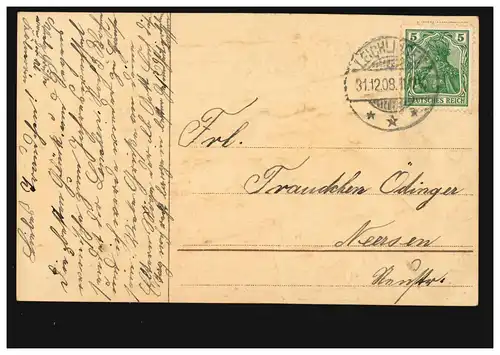 Carte de l'année Nouvel An Jeune collection de riz Montre du Nouvel an, LEICHLINGEN 31.12.1908