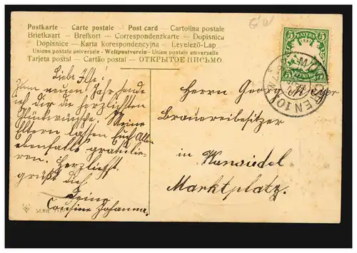 Prägekarte Neujahr Mädchen mit Muff Schirm Schneemann, MÜNCHEN 31.12.1907