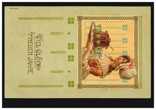 Prägekarte Frau mit Neujahrspunsch, CREFELD 31.12.1919 