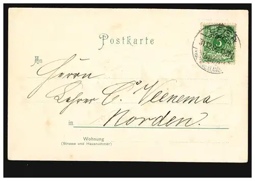 Prägekarte Behüt Dich Gott im neuen Jahre, LEER (OSTFRIESLAND) 31.12.1900