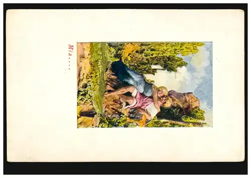 Italie Artiste AK Jeune couple d'amour à la banque, inutilisé