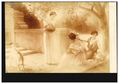 Künstler-AK L. Kowalsky: Bucolique Drei Frauen bei der Blütenernte, ungebraucht