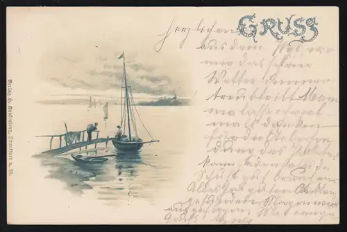 Künstler-AK Am Bootssteg - Beladen eines Segelschiffes, WIL / ST. GALLEN 9.3.99