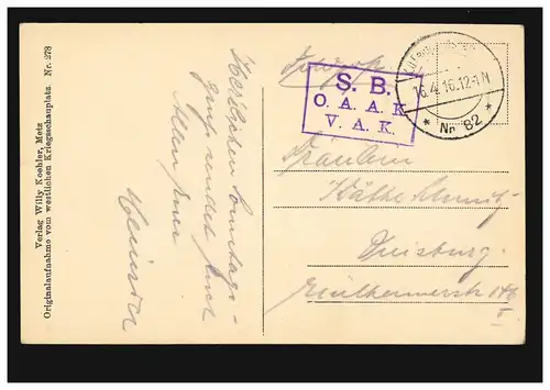 AK Heudicourt: Auf der Kirchen, Feldpost 82 - SB O.A. A.K. V. AB. 16.4.1916