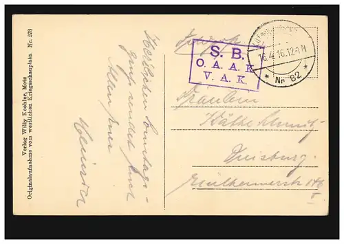 AK Heudicourt: Bei der Kirche, Feldpost 82 - SB O.A.A.K.  V. A.K. 16.4.1916