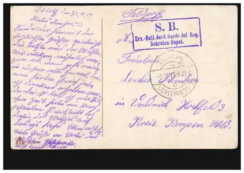Poste de terrain Ers.-Batl. du 6e garde-inf.Reg.Depot BERLIN-LICHTENBERG 1917