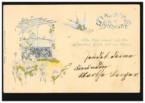 Prägekarte mit Silberüberzug Geburtstag Brieftaube, HILGEN 1.1.1906