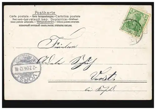 Carte de présage Ange avec harpe de coeur violette de fleurs, selon VORST 2.2.204