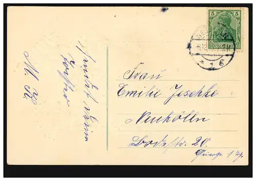 Carte d'anniversaire des variétés de trèfle chanceux, NEUKÖLLN 8.12.1913 Carte postale locale