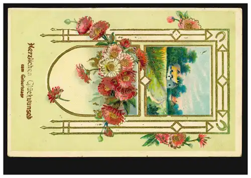 Carte de paysage avec guirlande fleurie, ESENS (FRIES-EST) 21.7.1921