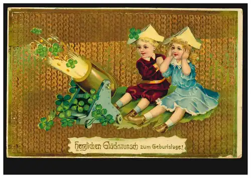 Carte d'enfant enflammer le canon d 'anniversaire, RADEBEUL- OBELÖSSNITZ 6.12.1910