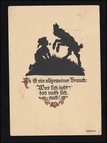 Scherenschnitt-AK Georg Plischke: Ziegenbock und Junge,  ALM bei SAALFELDEN 1939