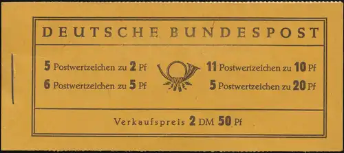 2c Heuss Peligom - kleine, unauffällige Deckelmängel, Heftchen-Blätter **