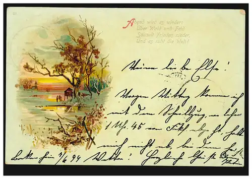 Paysage poétique AK avec poème soir nous le retournons, FRANKFURT-BOCKENHEIM 7.6.99