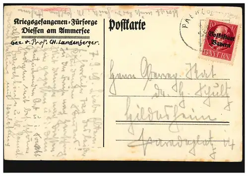 AK Artiste Prof. Landenberger: Tête de fille, avec poème, couru 8.9.1919