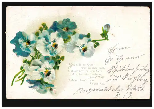 Lyrik-AK Gedicht mit Stiefmütterchen: Sei still zu Gott! SCHÖNBÜHL/BERN 24.8.05