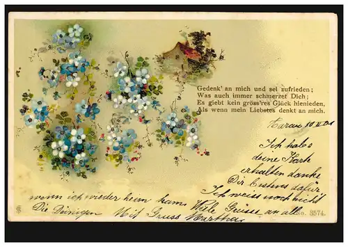 Poème Lyrique-AK Pense à moi et sois satisfait ..., Veilchen, AARAU 11.2.1901