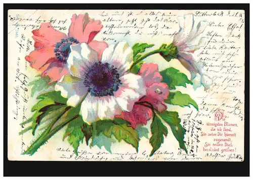 Lyrik-AK Blumengesteck, passendes Gedicht Blumengrüsse, MORINGEN (SOLLING) 1904