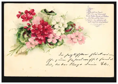 Lyrik-AK Blumengesteck, Gedicht Blumenduft Wonneduft, DÜLKEN 29.12.1900