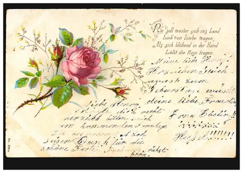 Lyrik-AK Rose Rose passendes Gedicht Rosengrüsse, BURGDORF (HANNOVER) 8.9.1902 
