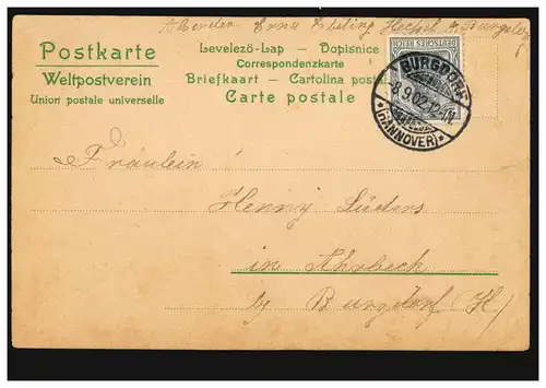 Lyrique AK Rose Rosé poème correspondant Rosengrüß, BURGDORF (HANNOVER) 8.9.1902