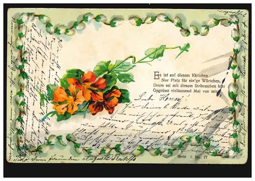 Lyrique AK bouquet, poème salutations florales, HANNOVER 19.11.1904
