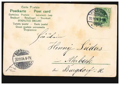 Lyrik-AK Blumenstrauss, Gedicht Blumengrüsse, HANNOVER 19.11.1904 