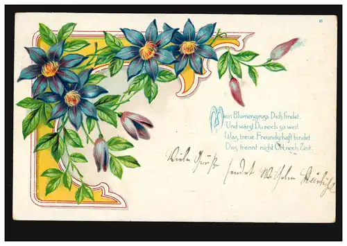 Lyrique fleurs AK, poème salut floral Fidélité, SCHÖNFLIESS 1.6.1904