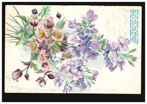 Fleurs AK poésie, poème Salutation par parfum de fleurs, LANDIN 18.7.1905