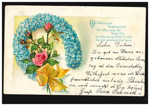 Fers à cheval en violette, Roses, Poème N'oubliez pas, STUTTGART 1903