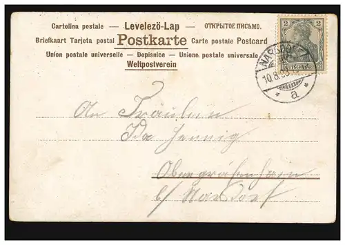 Lyrik-AK Liebespaar, auf Bank Tauben Schwäne, Gedicht Verlobt NARSDORF 10.8.1903