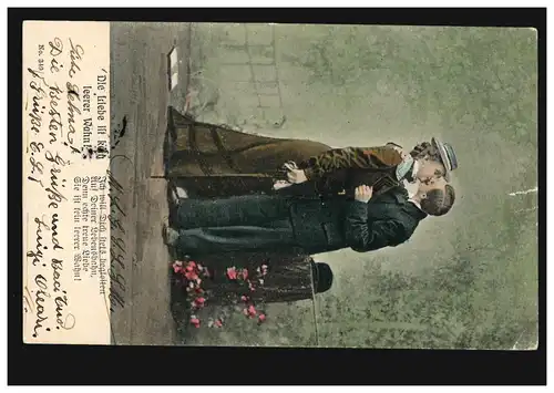 Lyrique AK couple baiser avec poème Amour fidèle, ÉCHANGE 2.6.1903 après OBERHOF
