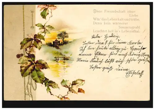 Lyrik-AK Landschaftsbild Gedicht Freundschaft Liebe, SCHÖNFLIESS 1900