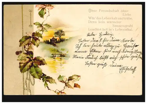 Lyrique AK Paysage Périple Poème Amour Amitié, SCHÖNFLIESS 1900