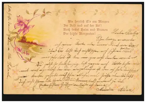 Lyrik-AK Kleines Landschaftsbild, Gedicht Morgentau, STAUDERNHEIM 30.7.1900