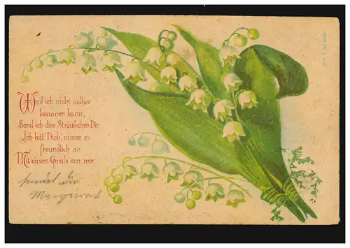 Lyrik-AK Maiglöckchen, Gedicht Blumengruss, AUERBACH (VOGTLAND) 16.6.1903